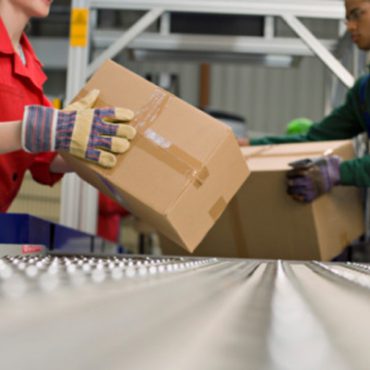 Factory Workers Lifting Boxes