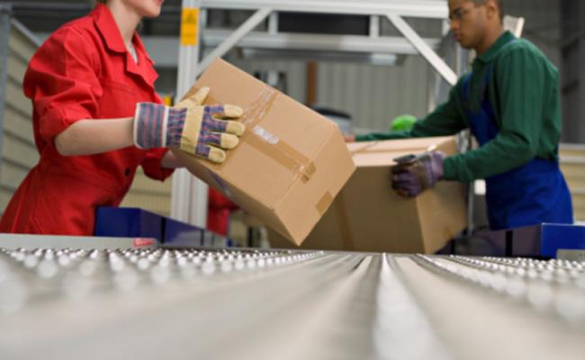 Factory Workers Lifting Boxes