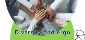 Image showing many hands working together with "diversity and ergo" text