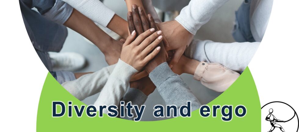 Image showing many hands working together with "diversity and ergo" text