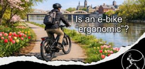 Image of a man riding an ebike on a trail in spring