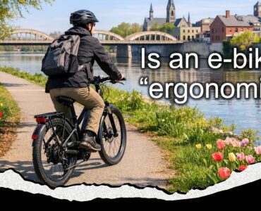 ebike wide Image of a man riding an ebike on a trail in spring