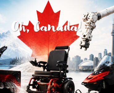 image showing canadian inventions with scenes of rocky mountains and Toronto skyline